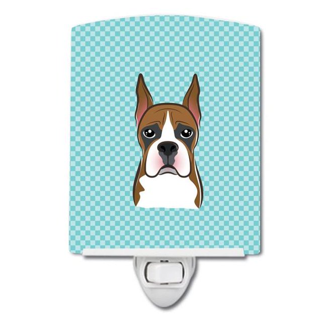 Carolines Treasures BB1161CNL Checkerboard Blue Boxer Ceramic Night Light