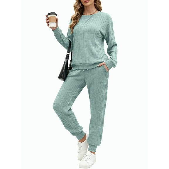 UVN Outfit Set for Women Long Sleeve Tops and Jogger Pants 2 Piece Matching Set with Pockets