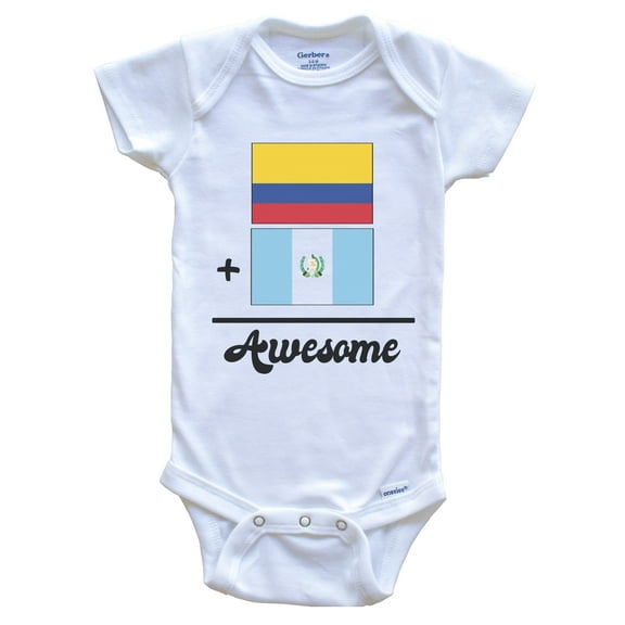 Colombia Plus Guatemala Equals Awesome Cute Colombian Guatemalan Flags Baby Bodysuit, 0-3 months white