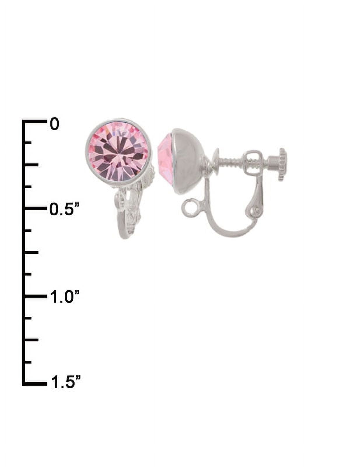 Delight Jewelry Silvertone Black Resin Heart with Clear Crystals in Frame Pink Crystal Clip on Earrings