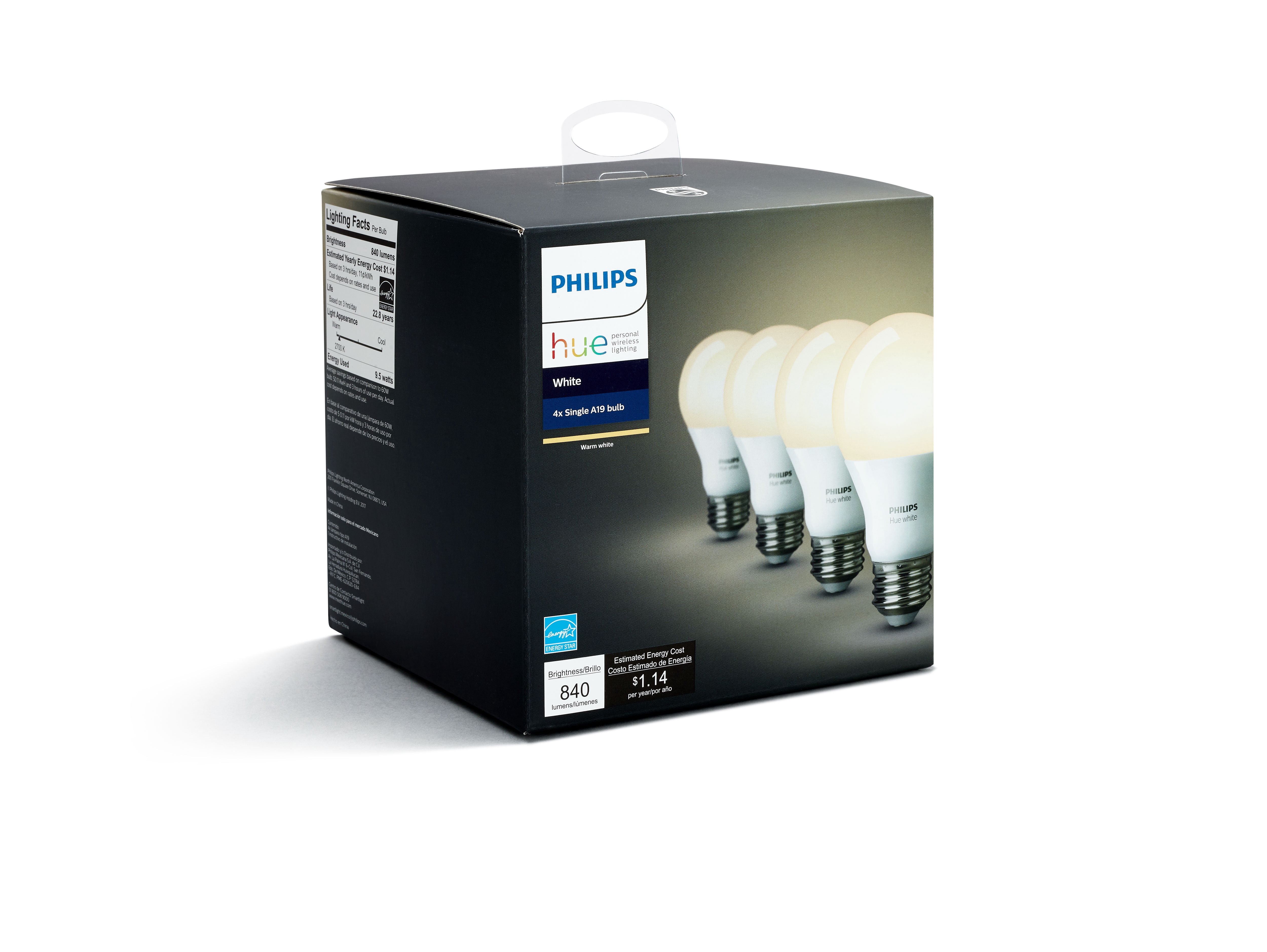 Open Box Philips Hue White A19 Smart Light Starter Kit, 60W LED, 4-Pack