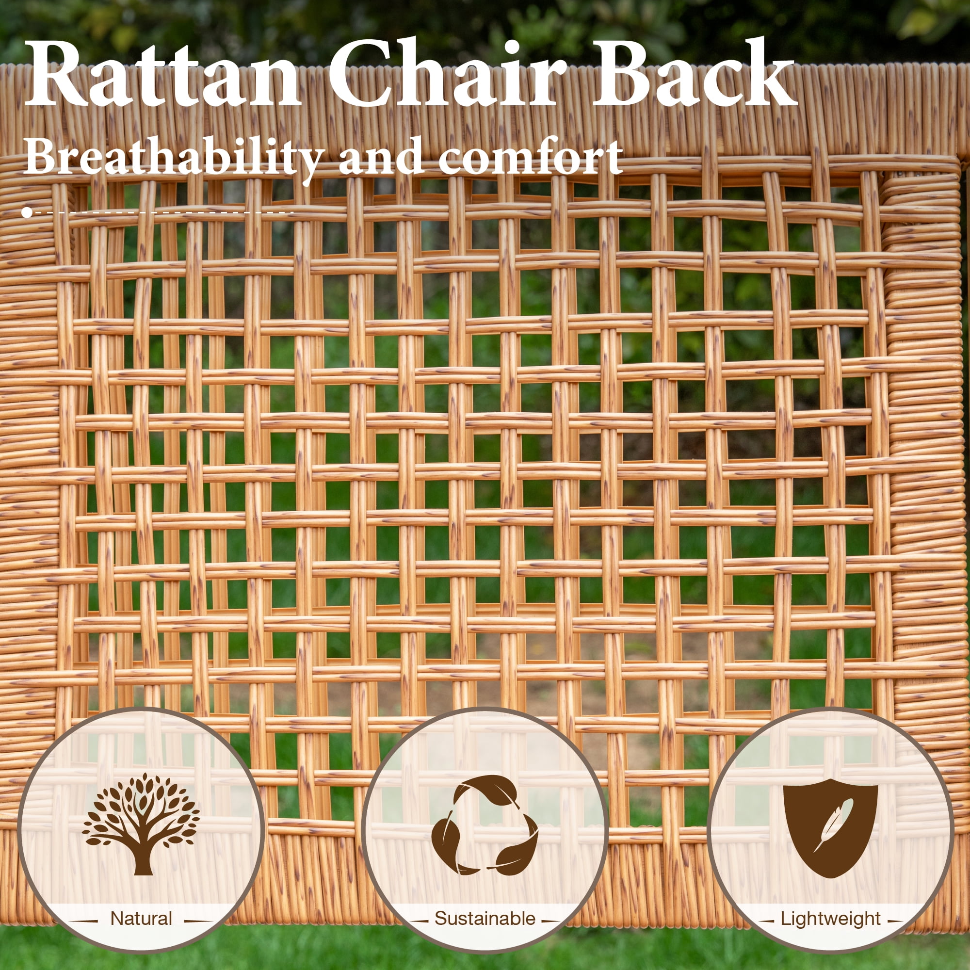 SUMMIT LIVING 8-Piece Acacia Wood Patio Dining Chairs (Weight Capacity 350 lbs) with Rattan Seat & Back, Teak Wood Outdoor Chairs