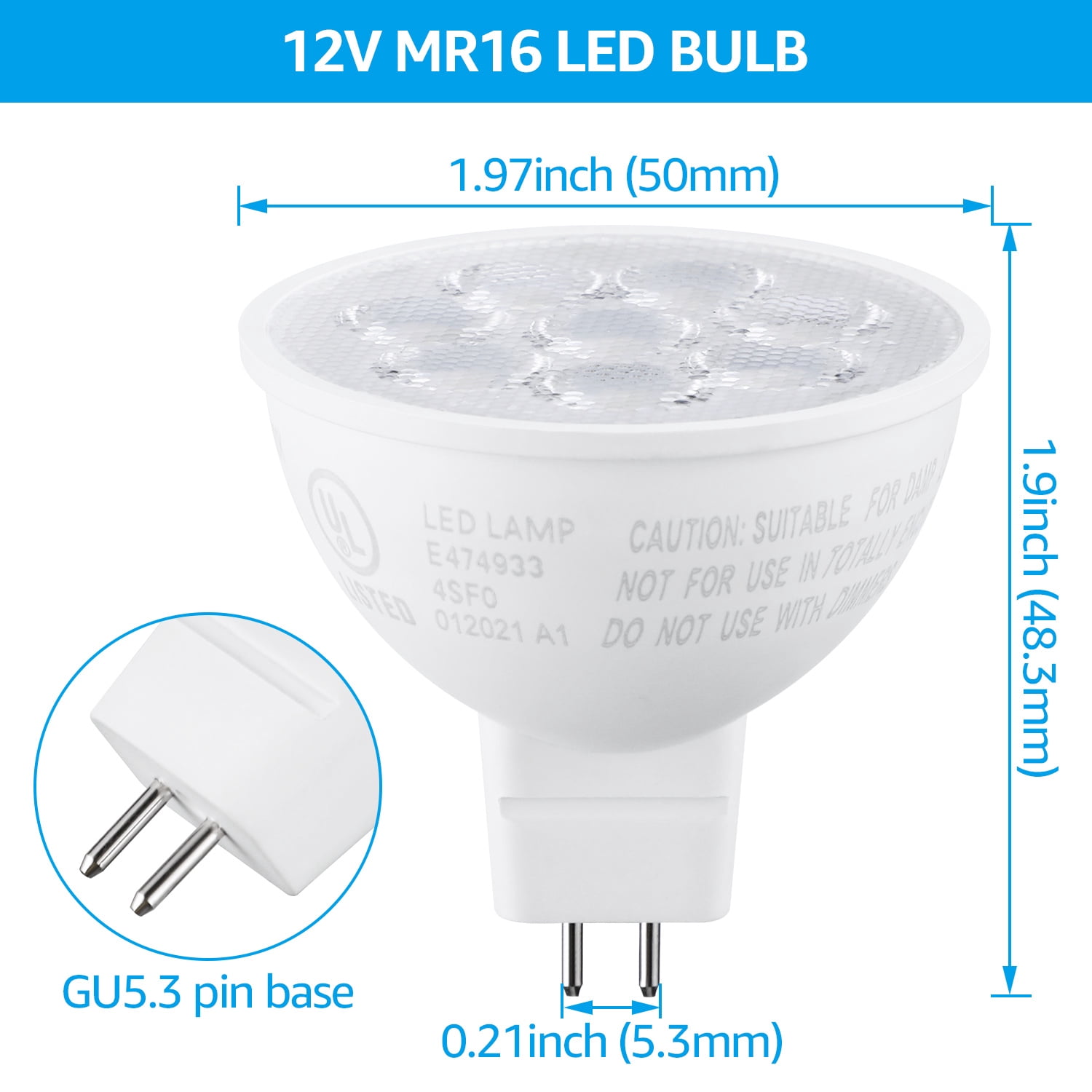18 Pack MR16 LED Light Bulb, GU5.3 Bi-Pin Base, 50W Halogen Equivalent, 6.5W Spotlight Bulb, 550lm, 5000K Daylight