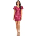 thumbnail image 1 of Fashion Womens Short Sleeve Sequin V Neck Bodycon Mini Club Dress, 1 of 5