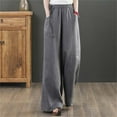 thumbnail image 2 of Lixiuxyad Casual Sweatpants Women's Linen Wide Leg Pants High Waist Drawstring Casual Trousers With Pockets Gray, 2 of 6