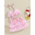 thumbnail image 2 of Bagilaanoe Newborn Baby Girls Swimsuits 2 Piece Bikinis Set Tulle Camisole Tops + Shorts 6M 12M 18M 24M Infant Swimwear Bathing Suit Beachwear, 2 of 8