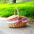 thumbnail image 4 of POINTERTECK [] Wicker Picnic Basket With Lid Handle and Liner Hand-Woven Storage Basket Rattan Storage Tray Wicker Basket Bread Fruit Food Breakfast Picnic Basket Kitchen Storage Basket, 4 of 6
