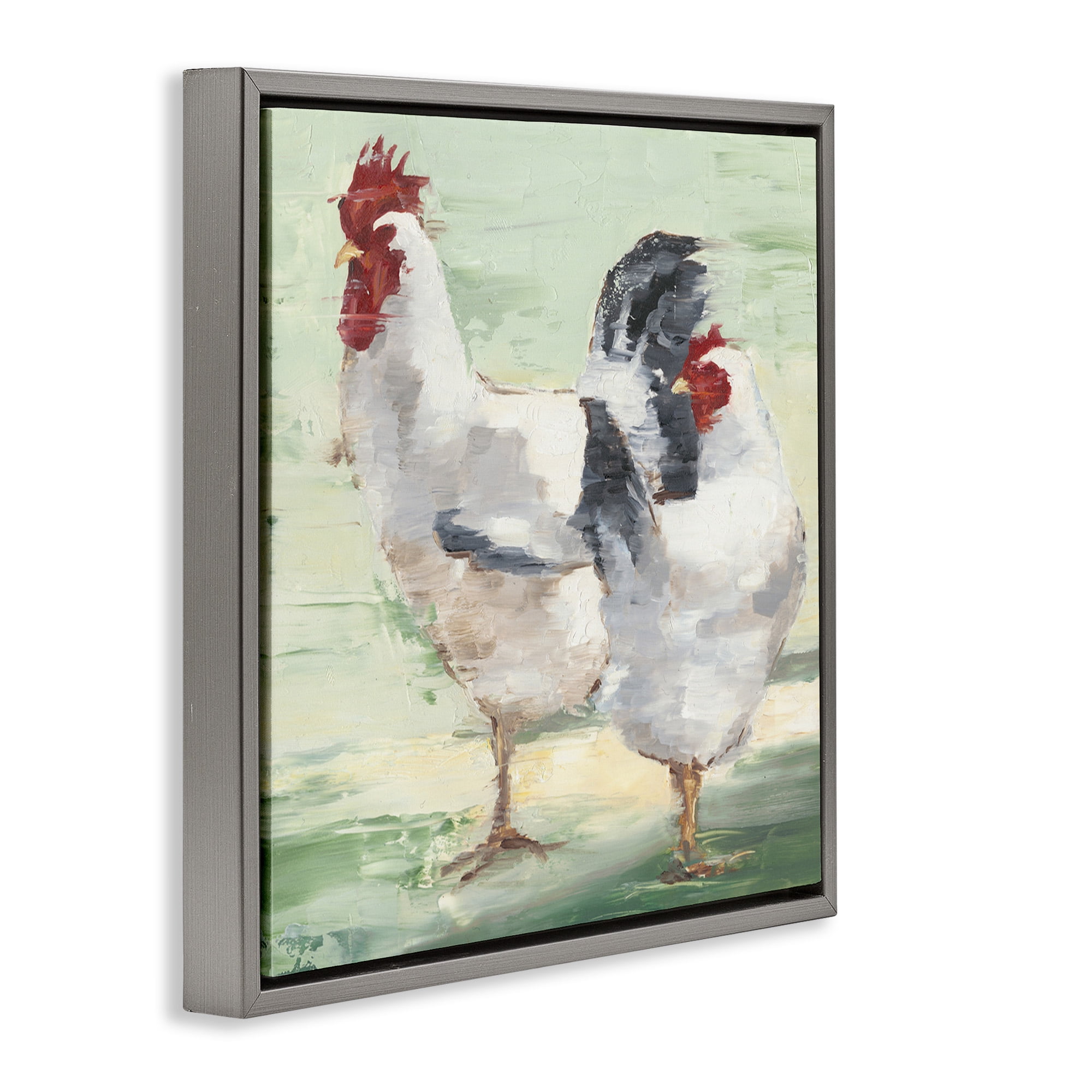 Stupell Industries Farmhouse Chickens Hens Painting Animals & Insects Painting Gray Floater Framed Canvas Art Print Wall Art, 25 x 25