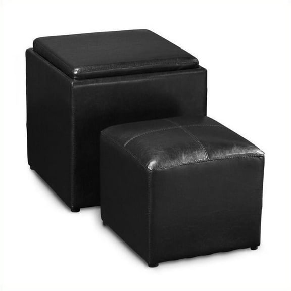 Pemberly Row Single Cube Ottoman in Black