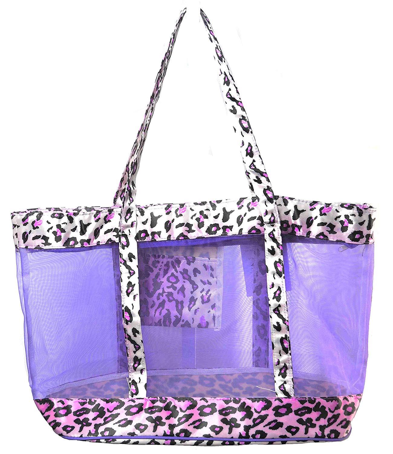 Huge Leopard Mesh Beach Grocery Tote Bag (24"x15"x8.5) Lightweight