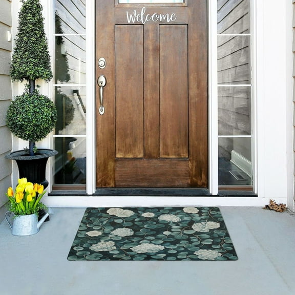 Eucalyptus Leaves Pattern Highly Absorbent Polyester Doormat Anti-slip Anti-fouling Indoor Outdoor Entrance Welcome Mat 32×20in.