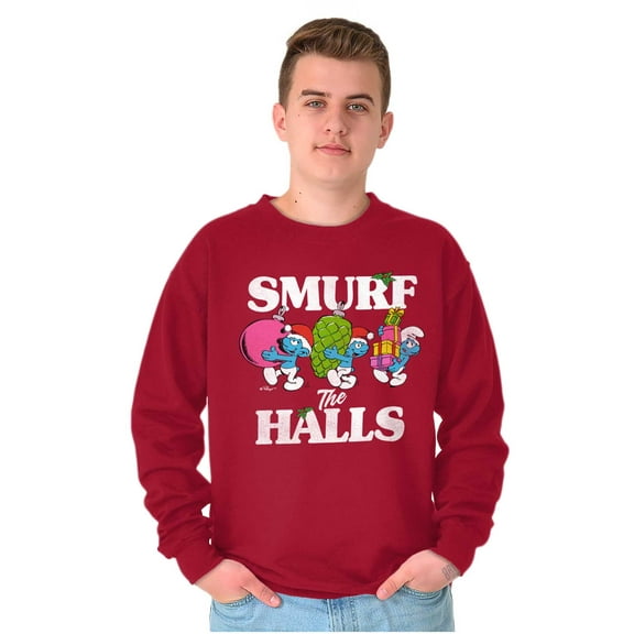 Smurf the Halls Christmas Presents Sweatshirt for Men or Women Brisco Brands S
