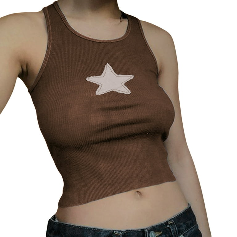 Women Vintage Tank Top Fairycore Star Print Sleeveless Slim