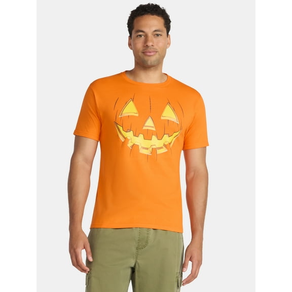 Halloween Men's Pumpkin Jack O' Lantern Smile Graphic Tee Shirt from Way to Celebrate, Sizes XS-3XL