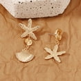 thumbnail image 3 of Eosunjian 1 Pair Women Hanging Earrings 3D Starfish Seashell Shape Solid Color Electroplated Anti-allergy Lightweight Ear Decoration Jewelry Dangle Earrings Party Prom Long Earrings Golden, 3 of 9