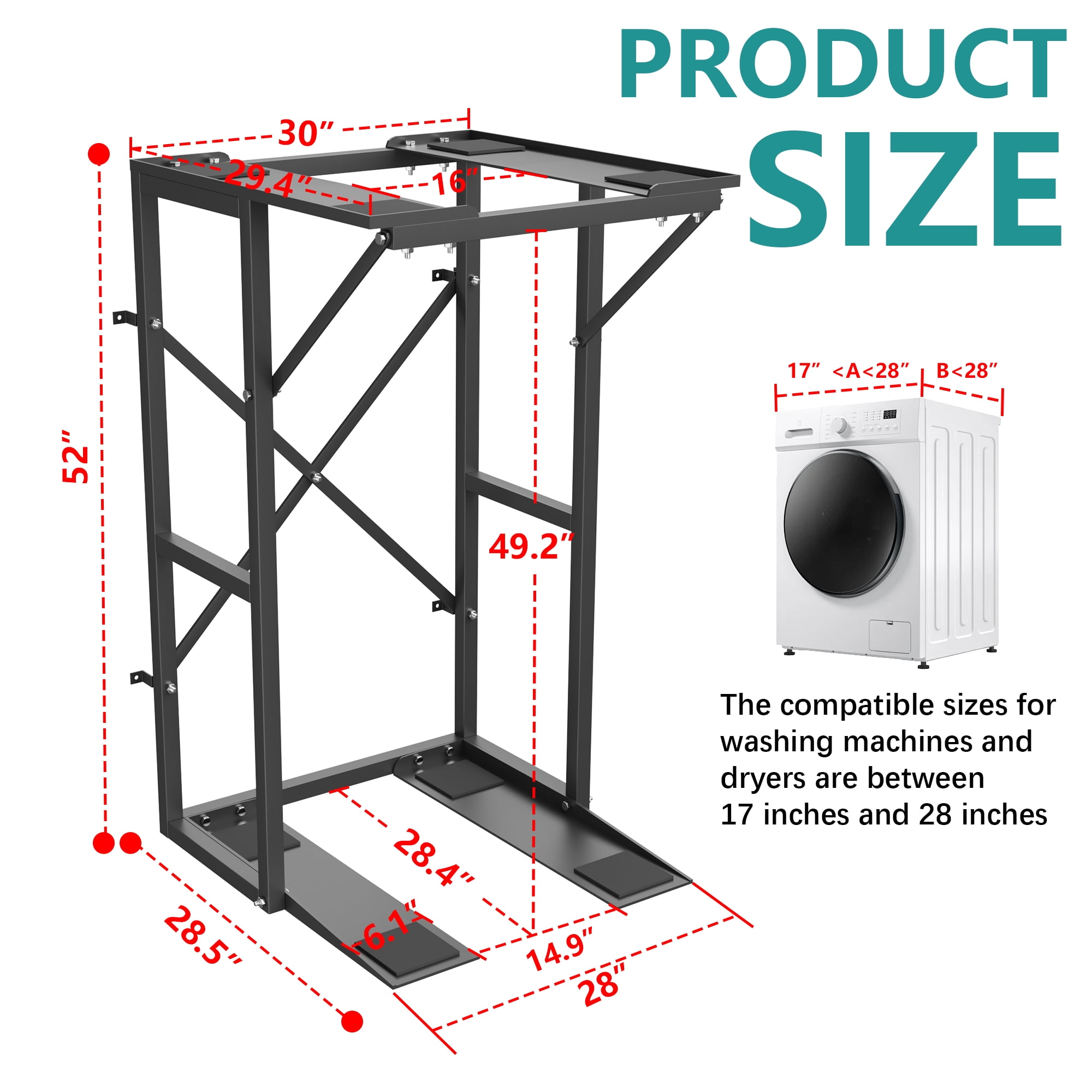 HOHYN Heavy Duty Steel Washer Dryer Stacking Rack Stand, 100 lb Weight Capacity, Compatible with Black+Decker Portable Washers & Dryers, Black