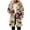 Coffee, variant on Kilaqueen Winter Jackets for Women Floral Print Fleece Fuzzy Long Sleeve Zip Up Hooded Knee Length Coat with Pockets Cozy Warm Outwear