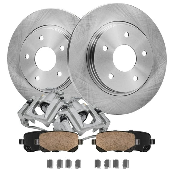 Detroit Axle - Rear Brake Kit for 2009 2010 2011 2012 Chrysler Town & Country Dodge Grand Caravan Routan Brake Rotors Brake Calipers w/ Brackets Brakes Pads Replacement: 12" inch Solid Rotor