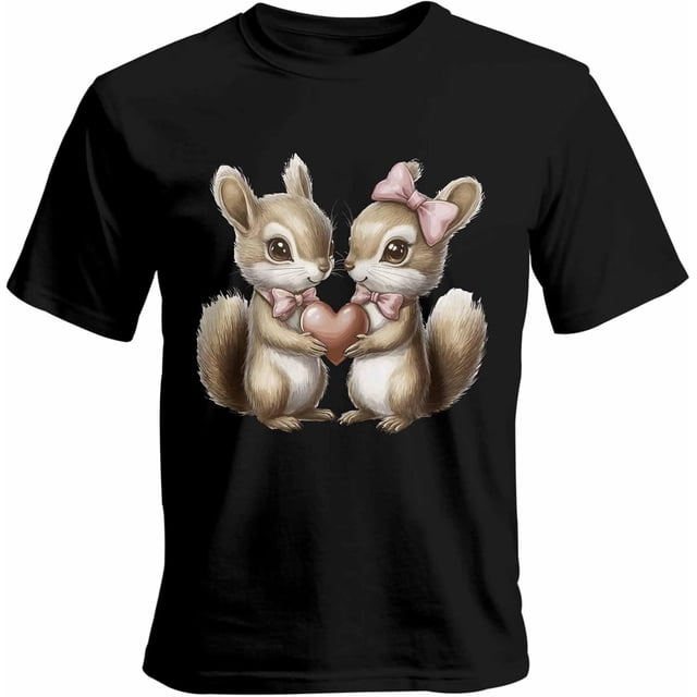 Camisetas casuales de manga corta con diseño de ardilla y corazones para hombre