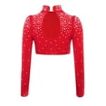 thumbnail image 3 of iixpin Big Girls Hip Hop Streetwear Sparkling Jazz Dance Crop Tops Mock Neck Cheerleading Dancing Clothes Red 6, 3 of 7