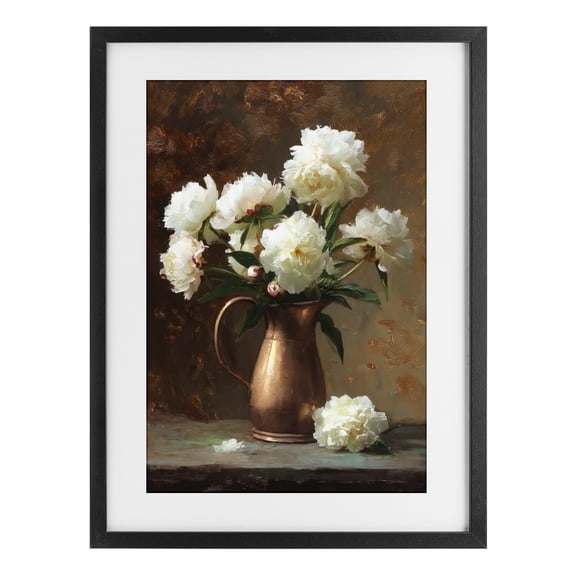 Stupell Industries Victorian Bronze Vase Peonies Black Framed Print Under Glass, 14 x 20, by Petals Prints Design