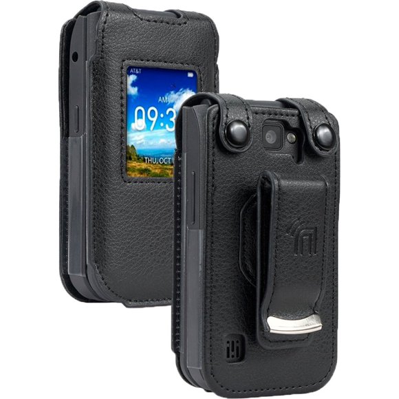 Étui pour Téléphone à Clapet AT&T Cingular Flex, Nakedcellphone [Cuir Vegan Noir] Étui Ajustée avec [Protection d'Écran Intégrée] et [Clip Ceinture en Métal] pour Foxconn EA211101