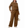 thumbnail image 3 of Women'S 2 Piece Lounge Sets Side Slit Outfits Wide Leg Tracksuit Comfy Loungewear Fashion Sweatsuit Brown XXXL, 3 of 9