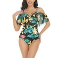 thumbnail image 1 of Liacowi Women One-Piece Swimsuit Print Bikini Short Sleeve Off-Shoulder Swimwear Bathing Suit Beachwear, 1 of 7