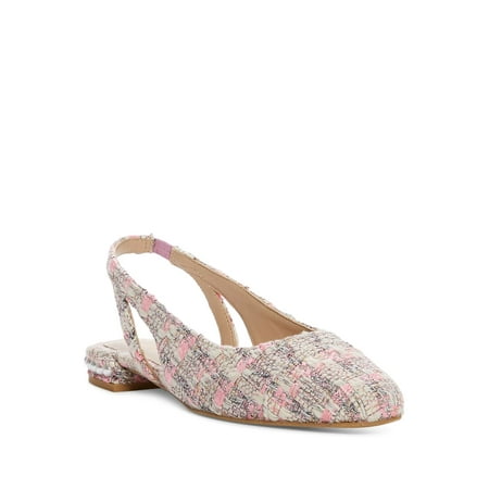 

STUART WEITZMAN Womens Pink Plaid Slingback Embellished Pearl Round Toe Block Heel Slip On Flats Shoes 10 B