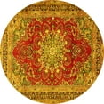 thumbnail image 1 of Ahgly Company Machine Washable Indoor Round Medallion Yellow Traditional Area Rugs, 4' Round, 1 of 4