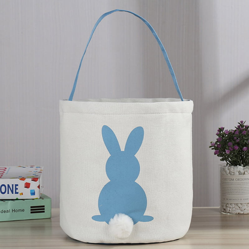 Personalized Party Gifts Bunny Basket for Kids with Handle Reusable Grocery canvas Tote Bags Storage toys & Book Blue 