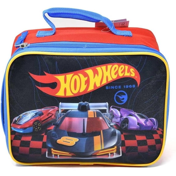 Bioworld Kids Insulated Lunch Bag with Handle – Hot Wheels Rectangle Lunch Bag Design – Reusable Soft Cooler Lunch Box for Boys & Girls, School, Daycare & Travel