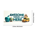 thumbnail image 1 of Vibrant Awesome Start Here Banner with Apple School Bus and Clock Elements Backdrop for School Events Back to School Parties Classroom Decorations Photo Booth Setups, 1 of 4