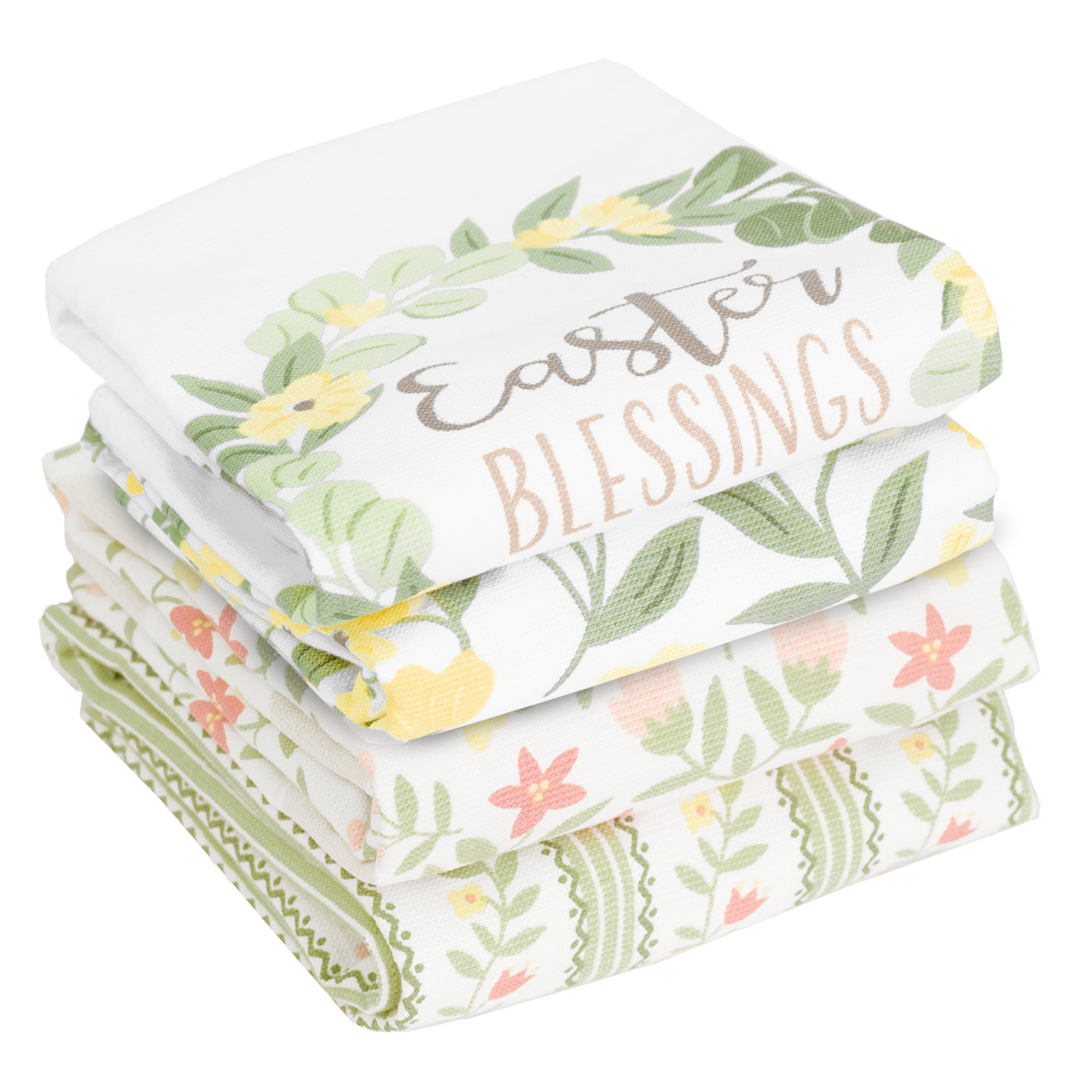 RITZ 100% Cotton Kitchen Towels, Easter Blessings Spring – Absorbent Dish Towels for Drying & Cleaning – Soft & Durable (Set of 4)