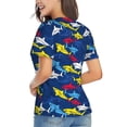 thumbnail image 3 of Wukai Cartoon Shark Classic V-Neck T-Shirt for Women: Comfortable, Stylish, and Versatile Wardrobe Essential-Medium, 3 of 7