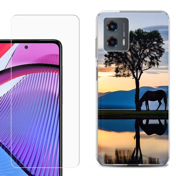 OneToughShield ® Compatible with Motorola Moto G 5G 2023, Shockproof Phone Case, with Tempered Glass Screen Protector - Horse Tree