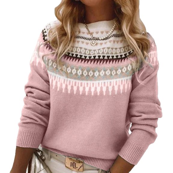 Women's Sweater Casual Vintage Crew Neck Knitted Sweater Cute Graphic Fall Fashion Pullover Jumper Tops, L