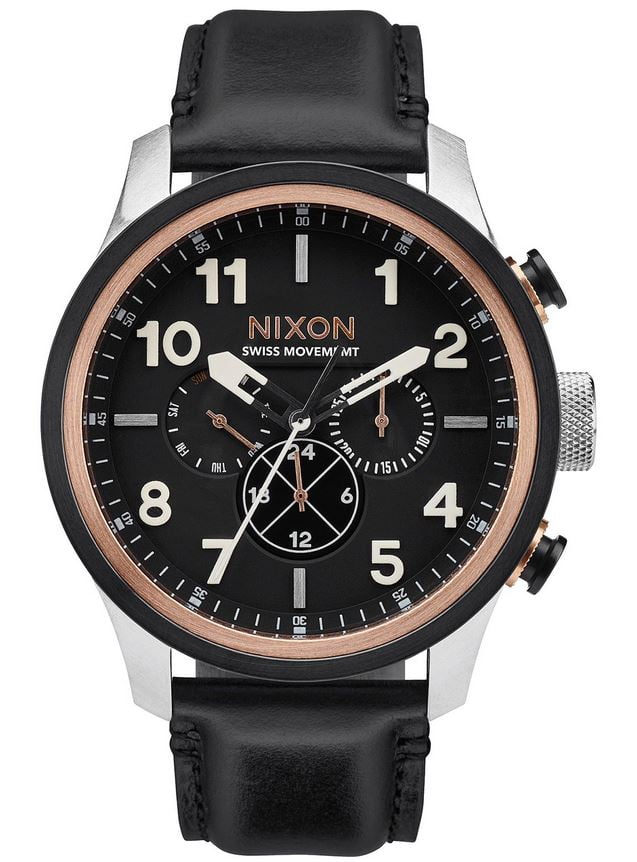 Nixon Men's Safari Dual Time Rose Gold Black Stainless Steel Swiss Quartz  46mm Watch