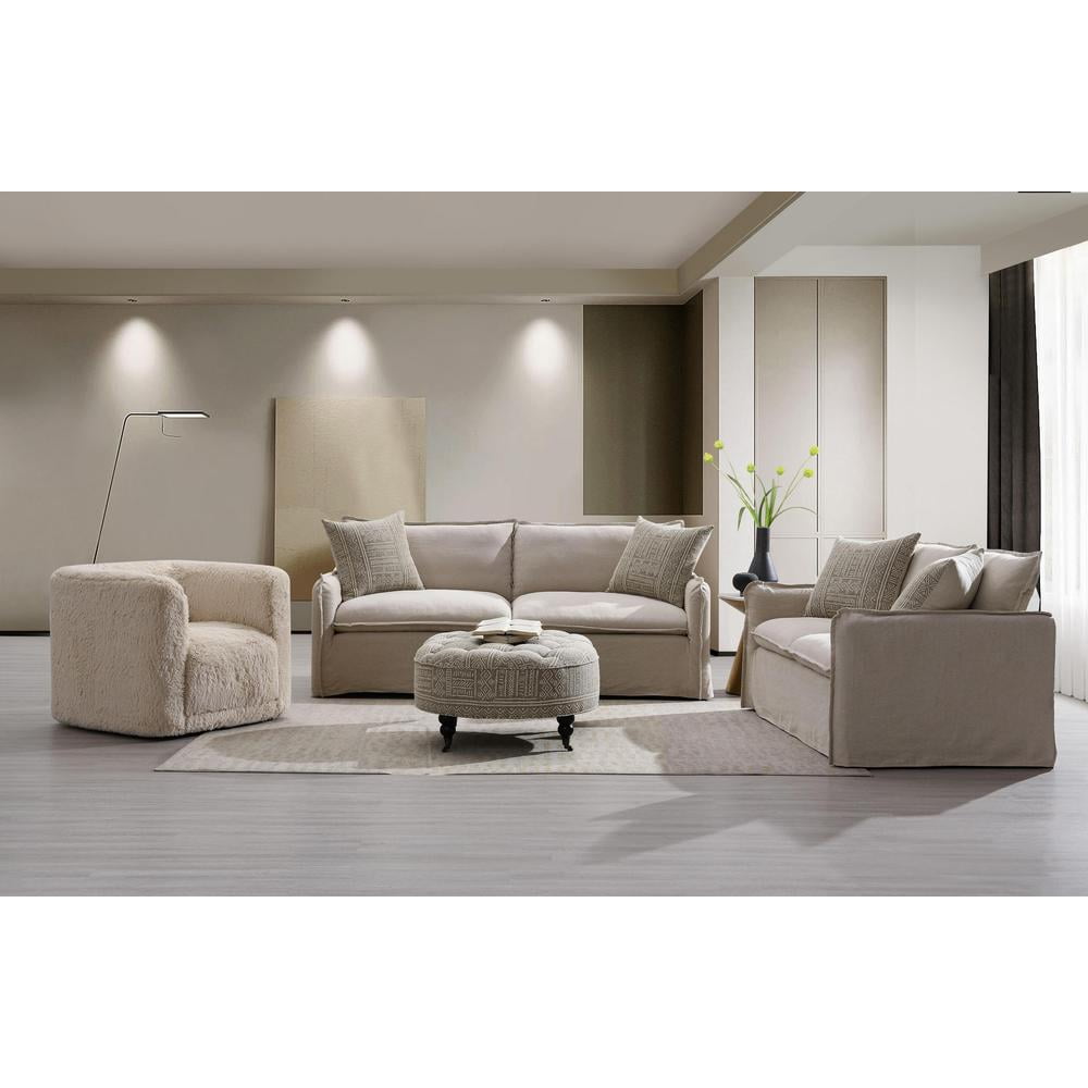 ACME Upendo Contemporary Linen Fabric Loveseat with 2 Pillows in Beige
