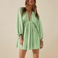 thumbnail image 2 of Fshinging Women Summer Dresses Sexy Long Sleeve V Neck Waist Casual Loose Flowing Mini Gift Dress, 2 of 7