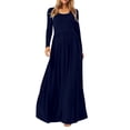 thumbnail image 2 of ZHOGXU Women's Casual Dress Long Sleeve Round Neck Solid Color Comfortable Relaxed Fit Stretchy Dresses For Daily Wear Home Beach,Navy,Xl, 2 of 9