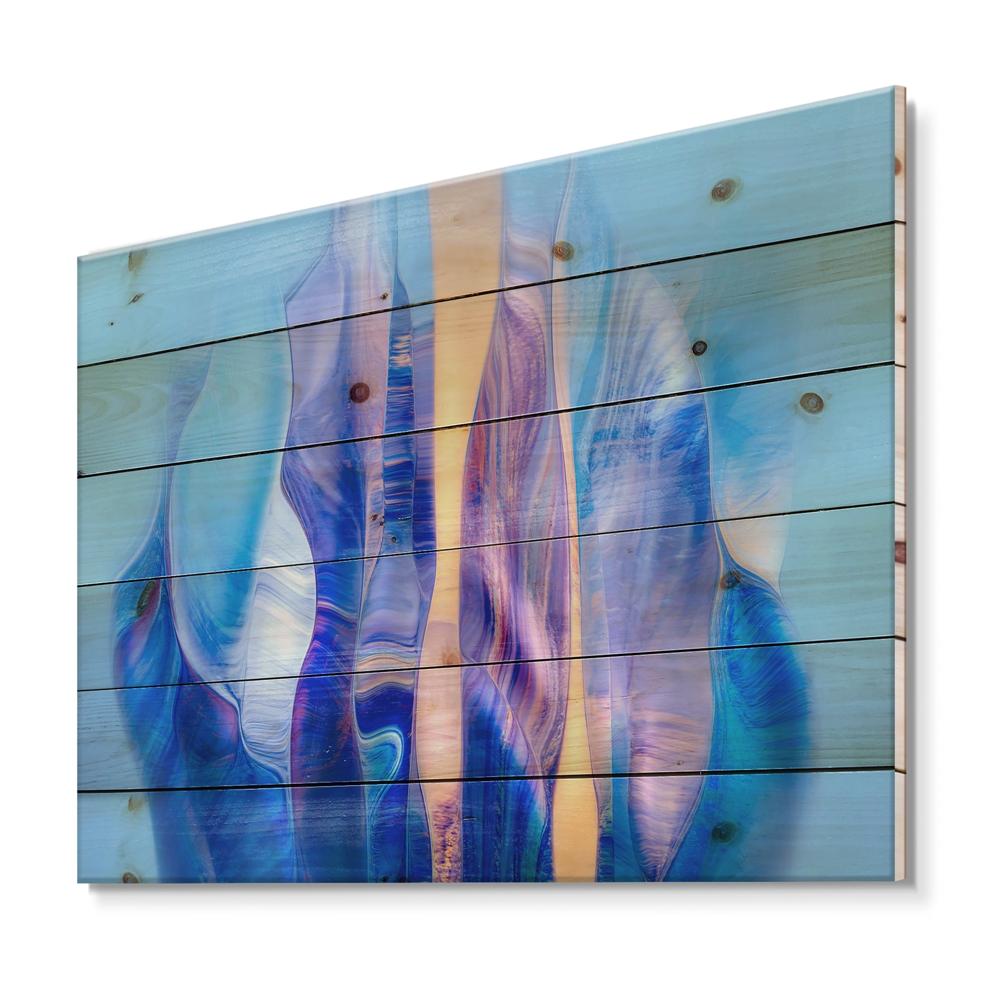 Designart 'Abstract Colorful Twisted Wavy Shape In Motion' Modern Print on Natural Pine Wood
