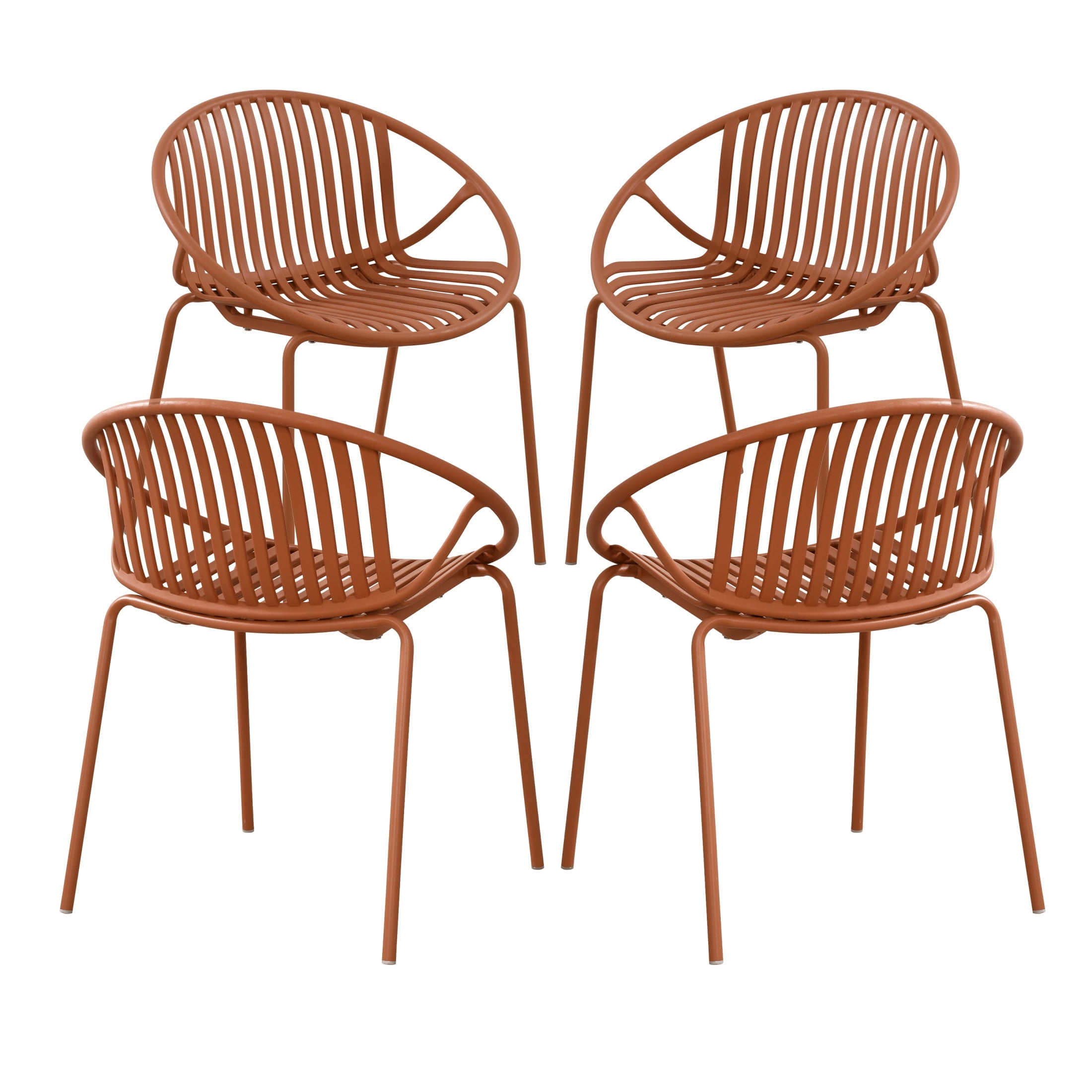 Christopher Knight Home Minimalist Plastic Outdoor Stacking Dining Chairs, Metal Legs, Orange, Set of 4