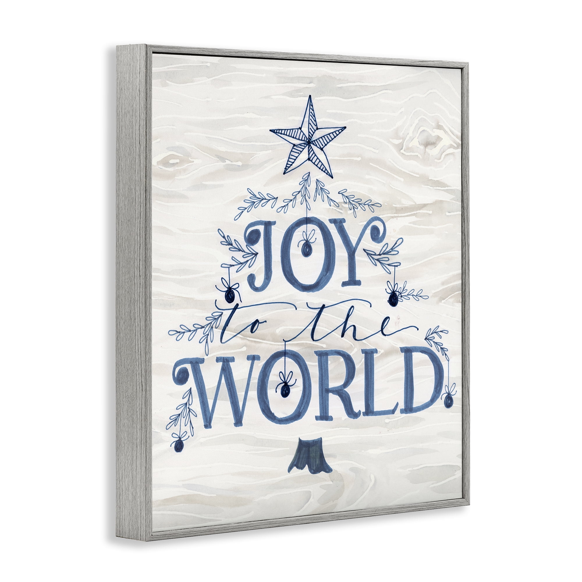 Stupell Industries Joy To World Tree Holiday Painting Gray Framed Art Prints Wall Art, 16 x 20