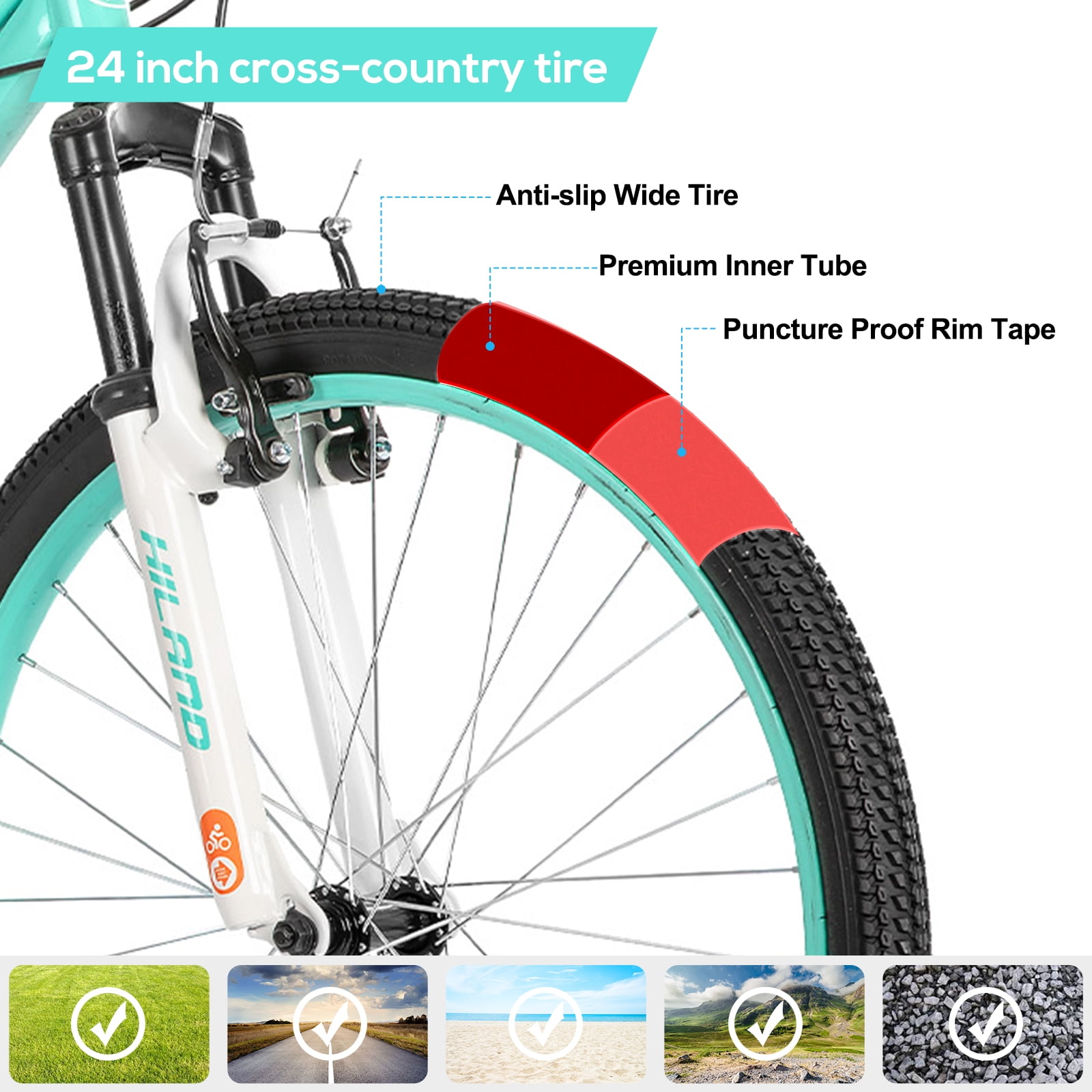 Hiland 24 Inch Mountain Bike, Front Suspension Fork Bicycles for Adults Multiple Colors