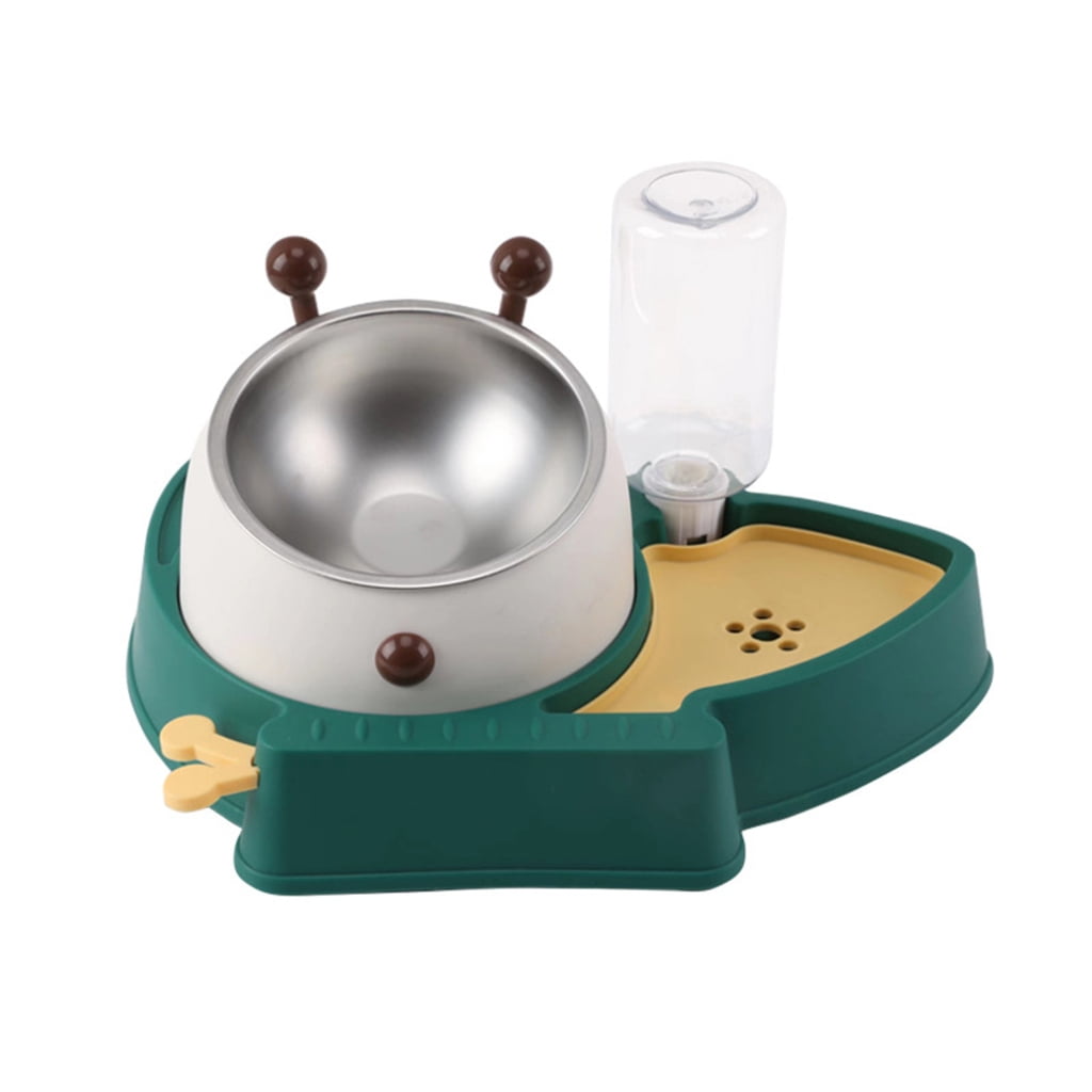 Pet Automatic Feeder Set Dog Food Bowl Waterer Slanted Raised Stainless Steel Bowl Re-fill Water Dispenser