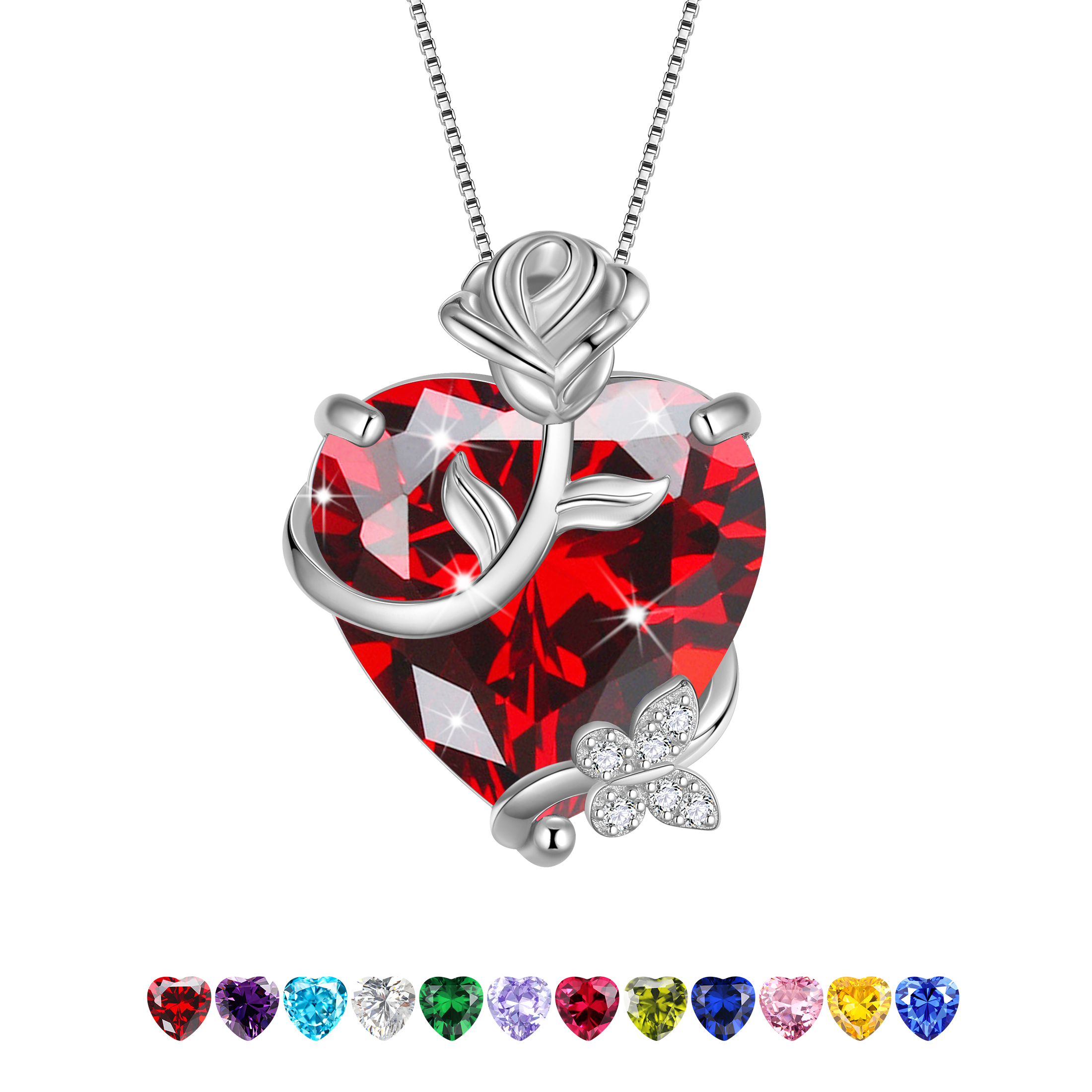 Juwaliy Heart Garnet Necklace 925 Sterling Silver photo 1