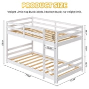 Zimtown Bunk Bed Twin Over Twin,Kids Low Floor Bunk Bed with Guard Rails for Children Boys Girls Dormitory Bedroom,No Box Spring Needed,White