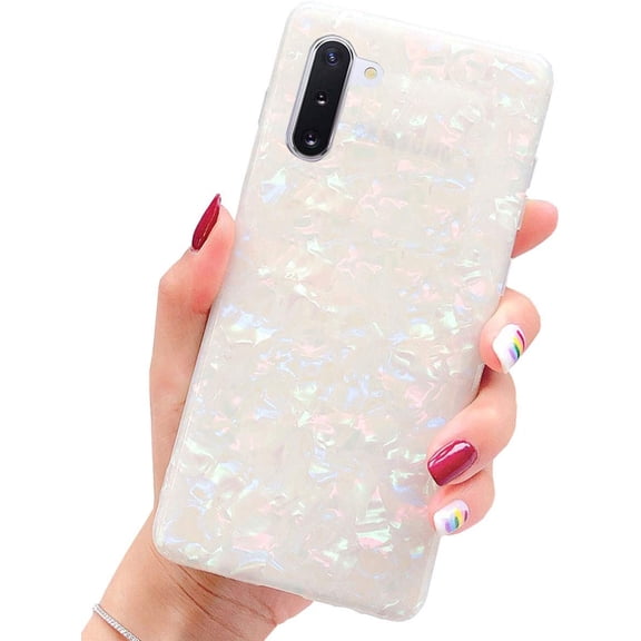 Luxury Transparent Shiny Conch Pearly-Lustre Pattern Slim Soft TPU Protective Back Phone Case Cover for Samsung Galaxy Note 10