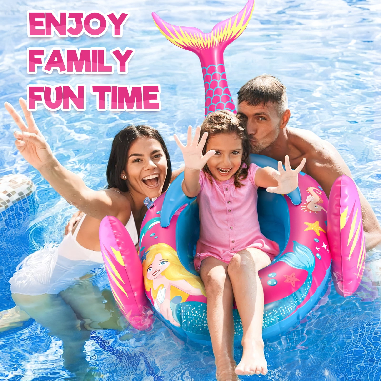 Kids Pool Floats with Water Gun, Mermaid Toddler Inflatable Pool Toys for Kids Age 3-8 Years Old, Summer Outdoor Water, Beach, Swimming Pool Toys Gift